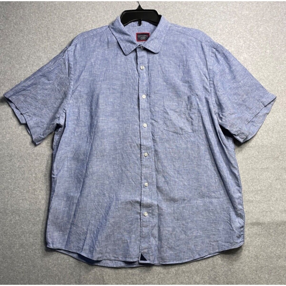 Untuckit Valente Linen Shirt Mens XL Blue BUtton Up Short Sleeve Summer